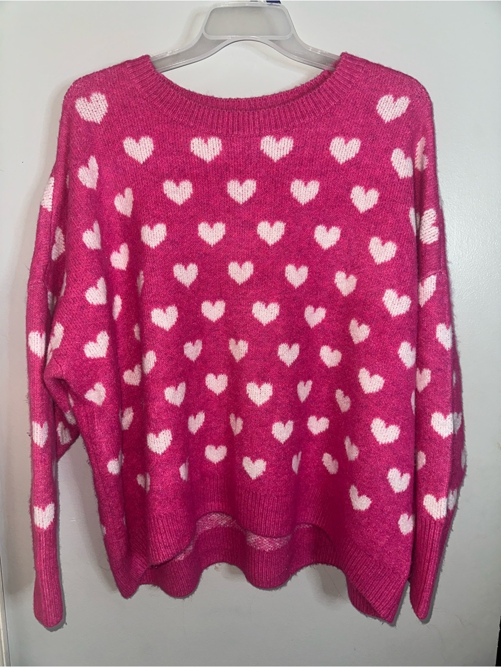 Vince Camuto XXL Pink White Heart Oversized Sweater